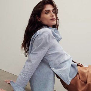 Side-Button Oversized Ex-Boyfriend Shirt in Stripe